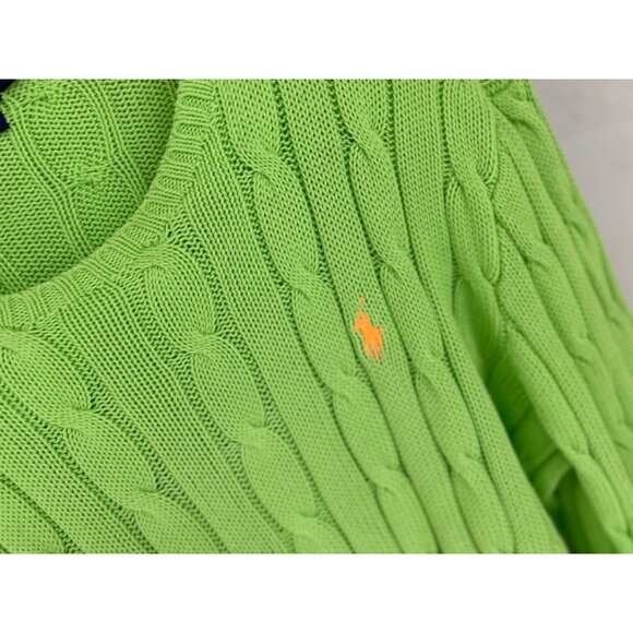 Polo Ralph Lauren XL Pima Cotton Cable Knit Sweater Neon Green Crewneck Pullover - Picture 4 of 7